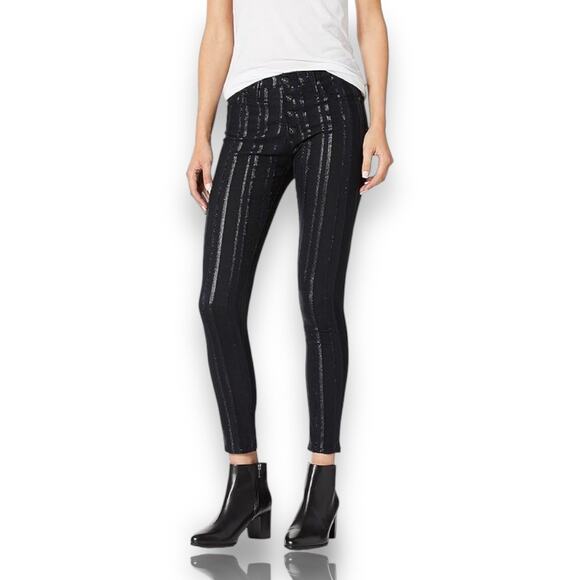 AG Adriano Goldschmied Farrah Skinny Ankle Jeans Navy Black Metallic Stripe 27R - Picture 1 of 9